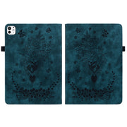 For iPad Pro 11 2024 Butterfly Rose Embossed Leather Smart Tablet Case(Dark Blue)