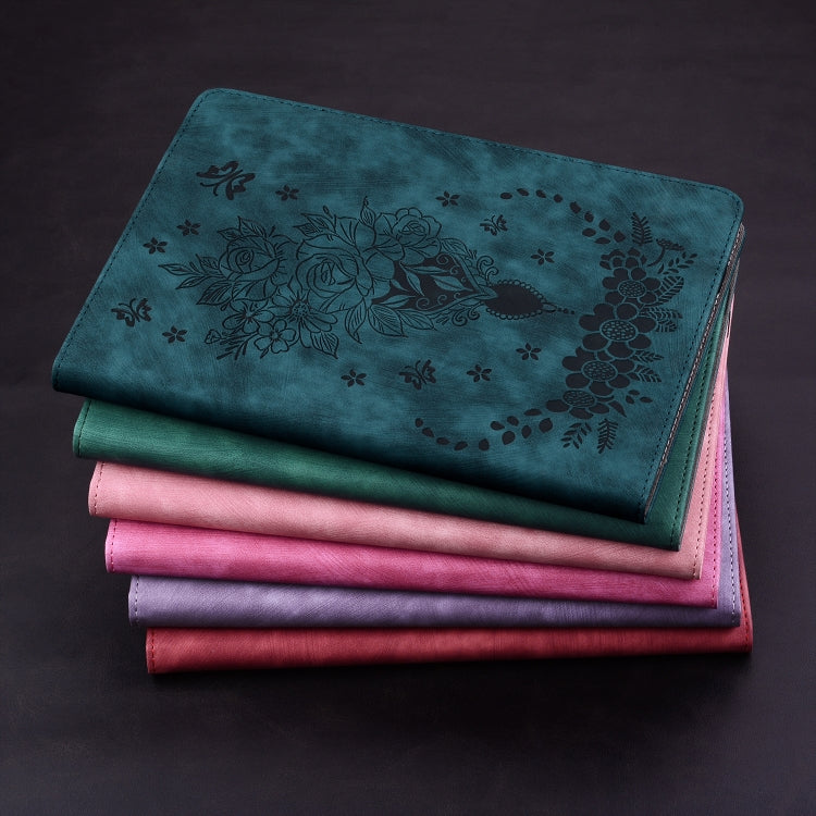 For iPad Pro 11 2024 Butterfly Rose Embossed Leather Smart Tablet Case(Green)