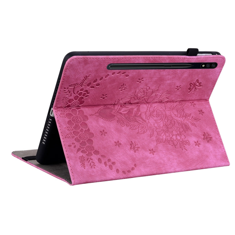 For Samsung Galaxy Tab S9 Butterfly Rose Embossed Leather Tablet Case(Rose Red)