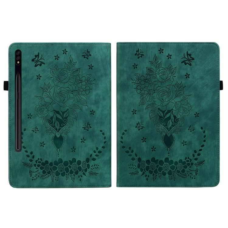 For Samsung Galaxy Tab S9 Butterfly Rose Embossed Leather Tablet Case(Green)