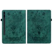 For Samsung Galaxy Tab S9 Butterfly Rose Embossed Leather Tablet Case(Green)