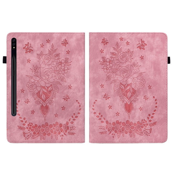 For Samsung Galaxy Tab S9+ Butterfly Rose Embossed Leather Tablet Case(Pink)