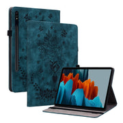 For Samsung Galaxy Tab S9+ Butterfly Rose Embossed Leather Tablet Case(Dark Blue)