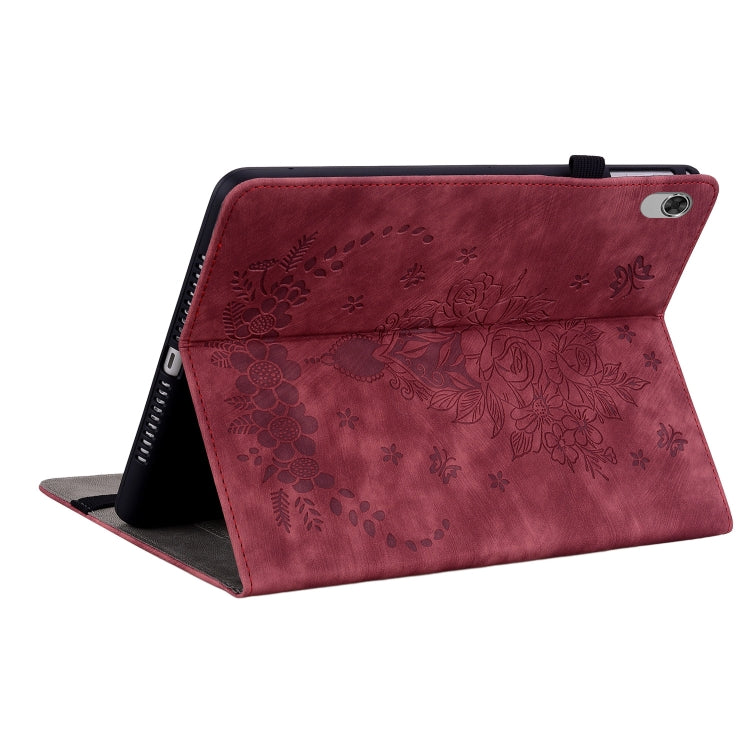 For Lenovo M10 Plus Butterfly Rose Embossed Leather Tablet Case(Red)
