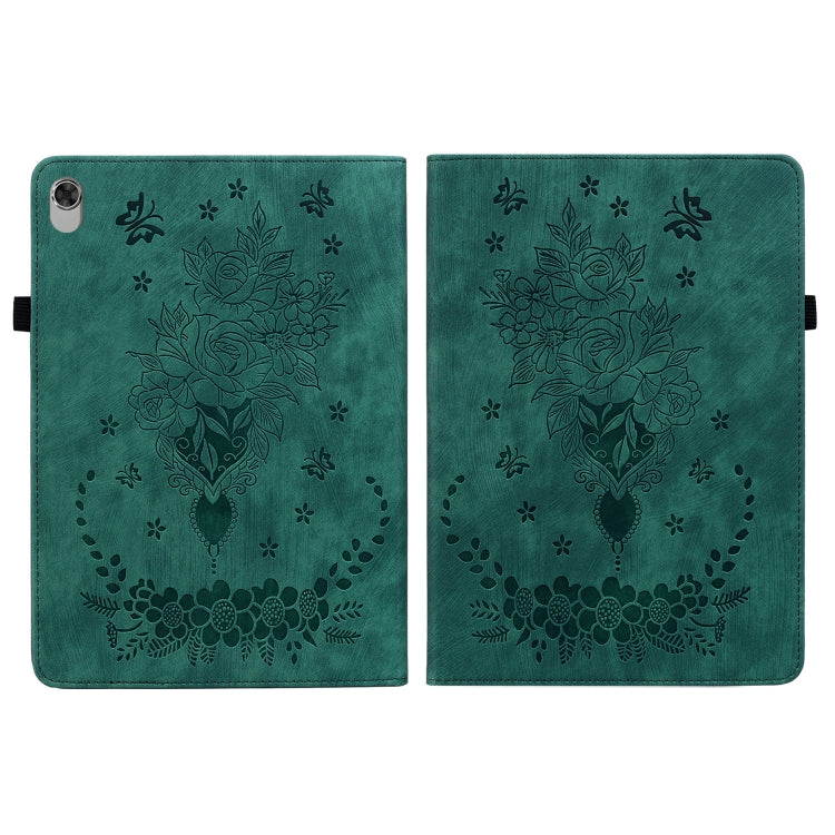 For Lenovo M10 Plus Butterfly Rose Embossed Leather Tablet Case(Green)