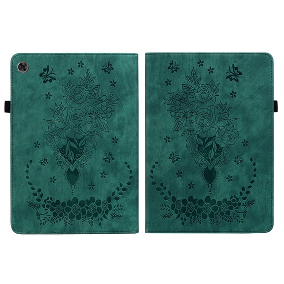 For Lenovo Tab M10 Plus 10.6 3rd Gen Butterfly Rose Embossed Leather Tablet Case(Green)