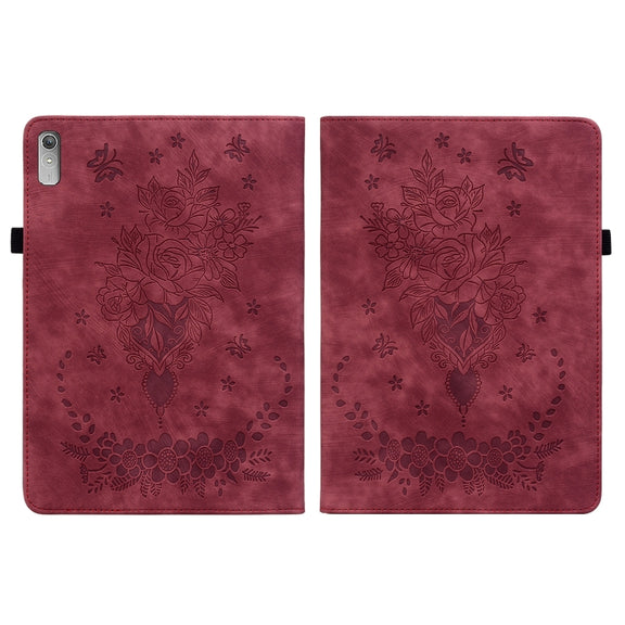 For Lenovo Tab P11 Gen 2 11.5 Butterfly Rose Embossed Leather Tablet Case(Red)