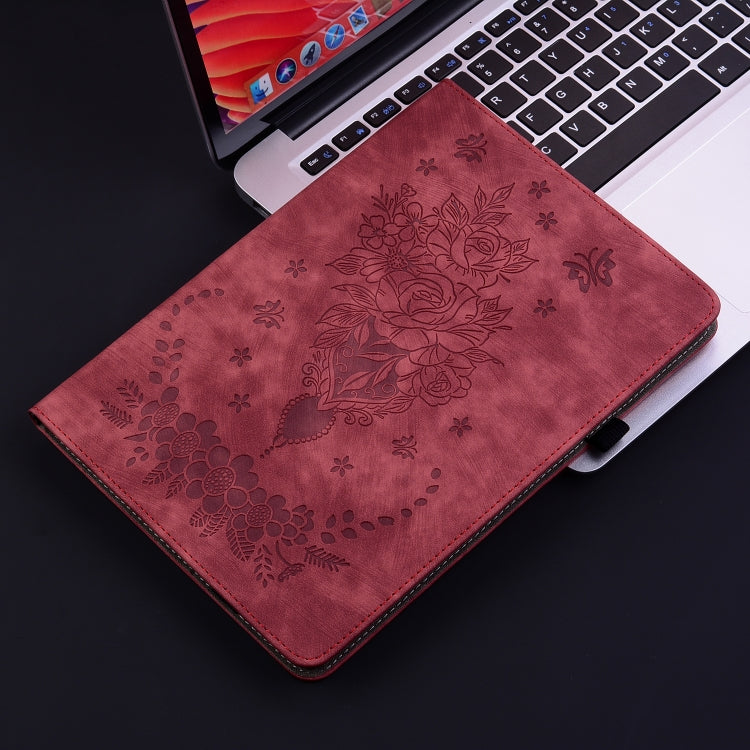 For Lenovo Tab K11 Plus Butterfly Rose Embossed Leather Tablet Case(Red)