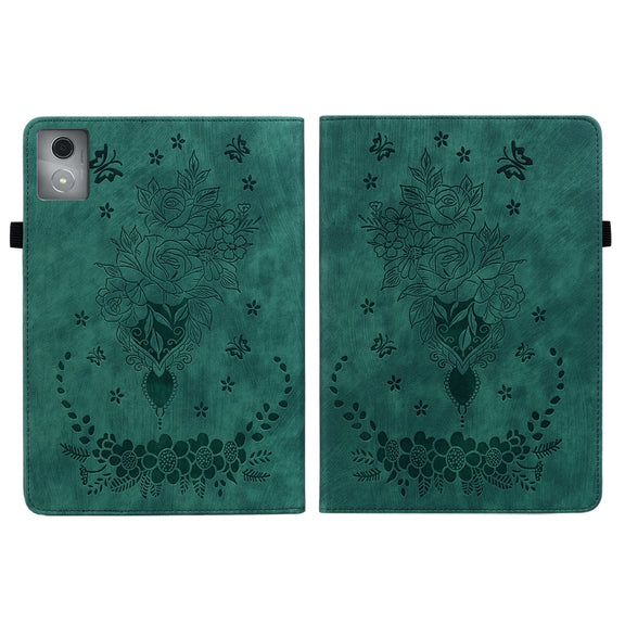 For Lenovo Tab K11 Plus Butterfly Rose Embossed Leather Tablet Case(Green)