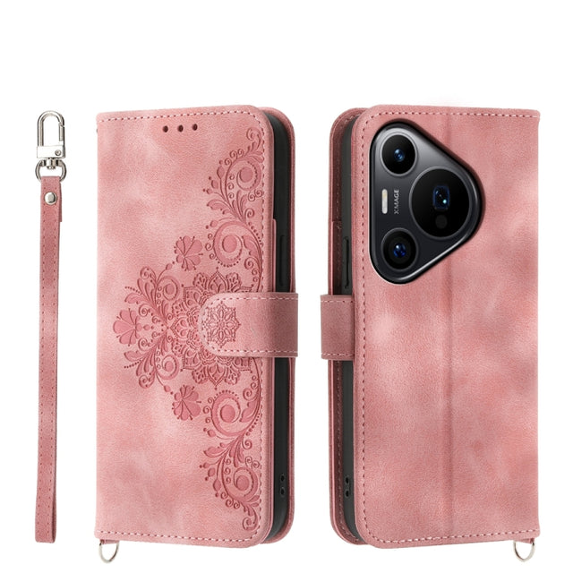 For Huawei Pura 70 Pro / Pura 70 Pro+ Skin Feel Flowers Embossed Wallet Leather Phone Case(Pink)