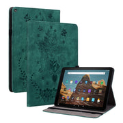 For Amazon Kindle Fire HD10 2019 / 2017 Butterfly Rose Embossed Leather Smart Tablet Case(Green)