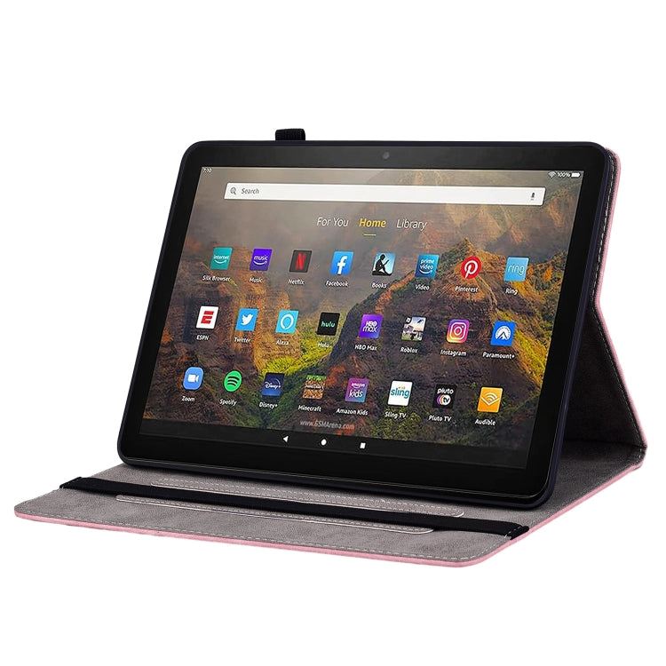 For Amazon Kindle Fire HD10 2021 Butterfly Rose Embossed Leather Smart Tablet Case(Pink)