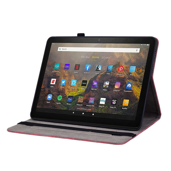 For Amazon Kindle Fire HD10 2021 Butterfly Rose Embossed Leather Smart Tablet Case(Red)