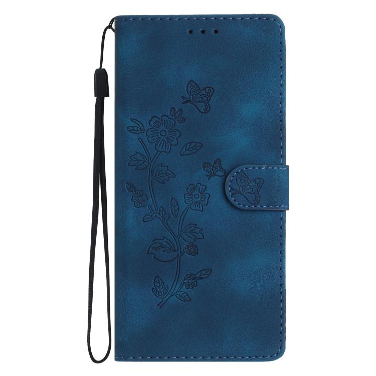 For iPhone 16e Flower Butterfly Embossing Pattern Leather Phone Case(Blue)