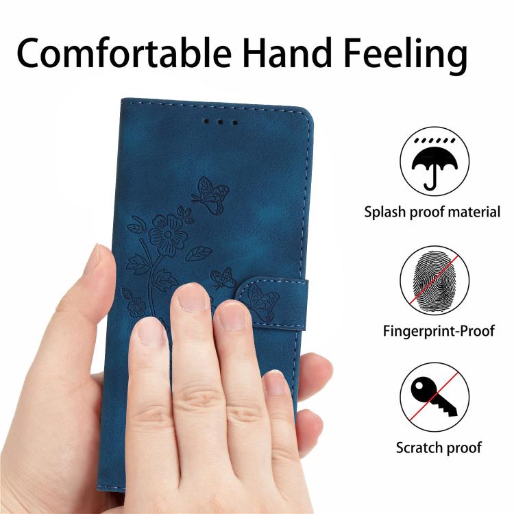 For iPhone 16e Flower Butterfly Embossing Pattern Leather Phone Case(Blue)
