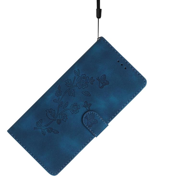 For iPhone 16e Flower Butterfly Embossing Pattern Leather Phone Case(Blue)
