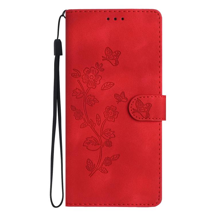 For iPhone 16e Flower Butterfly Embossing Pattern Leather Phone Case(Red)