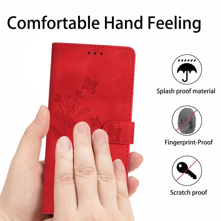 For iPhone 16e Flower Butterfly Embossing Pattern Leather Phone Case(Red)
