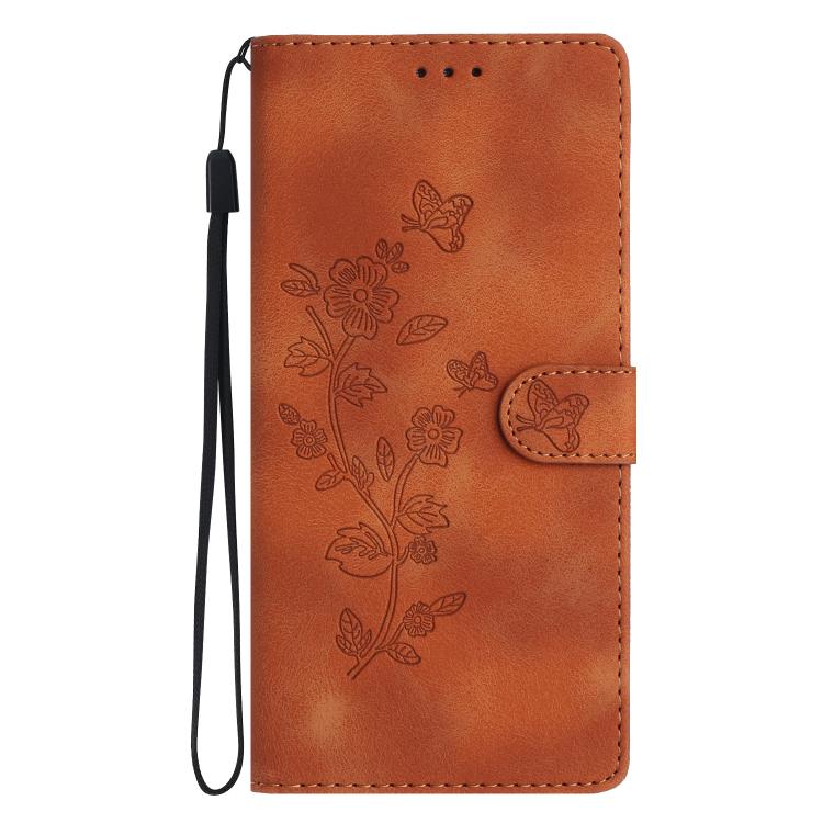 For iPhone 16e Flower Butterfly Embossing Pattern Leather Phone Case(Brown)
