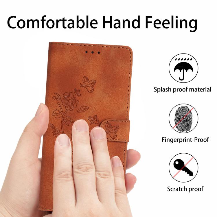For iPhone 16e Flower Butterfly Embossing Pattern Leather Phone Case(Brown)