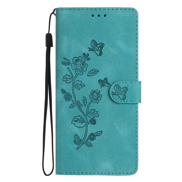 For iPhone 16e Flower Butterfly Embossing Pattern Leather Phone Case(Sky Blue)