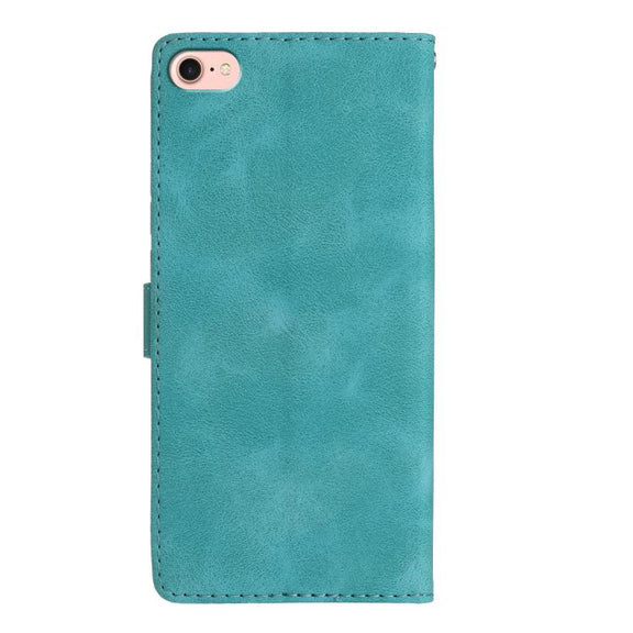 For iPhone 16e Flower Butterfly Embossing Pattern Leather Phone Case(Sky Blue)