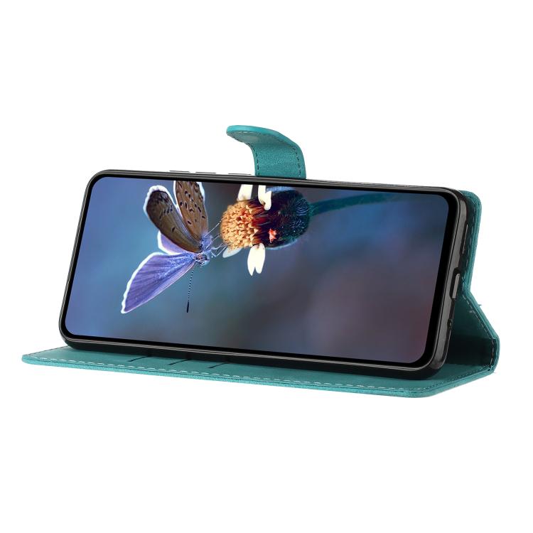 For iPhone 16e Flower Butterfly Embossing Pattern Leather Phone Case(Sky Blue)
