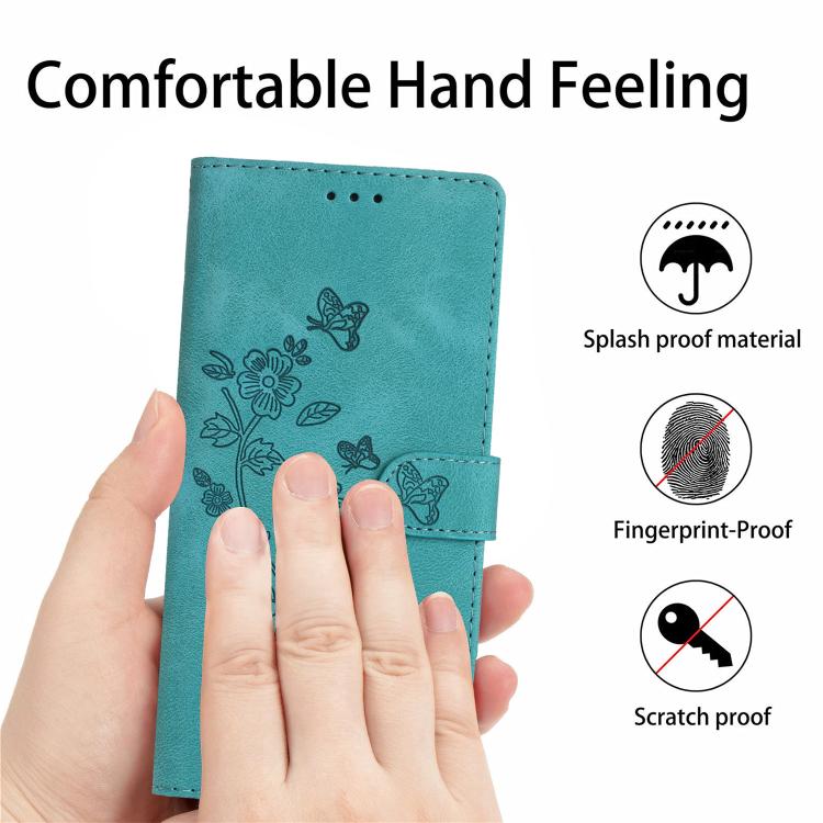 For iPhone 16e Flower Butterfly Embossing Pattern Leather Phone Case(Sky Blue)