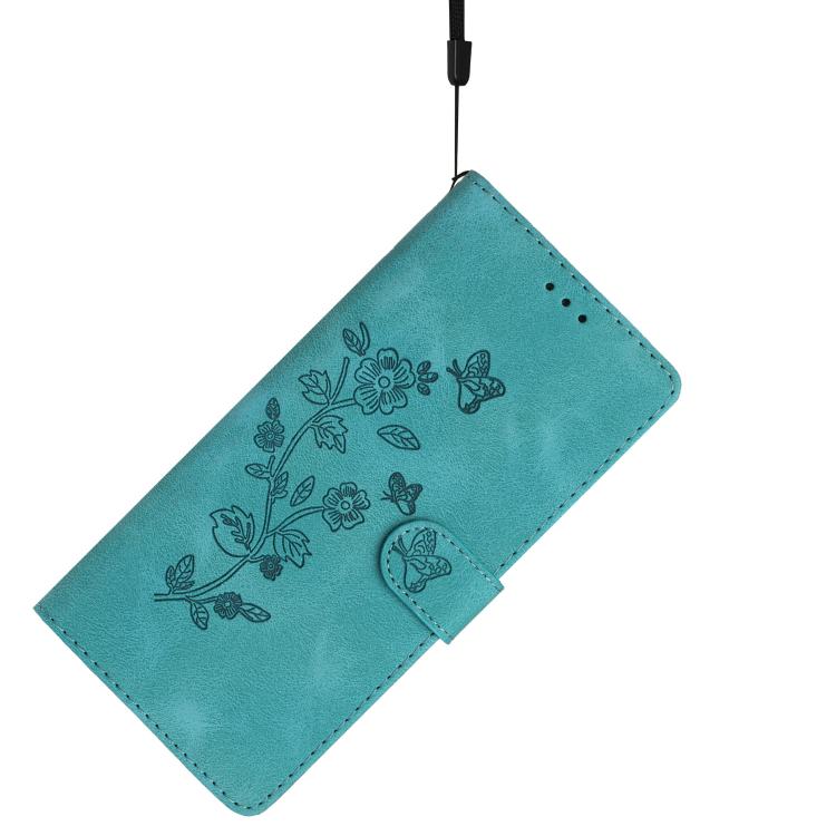 For iPhone 16e Flower Butterfly Embossing Pattern Leather Phone Case(Sky Blue)