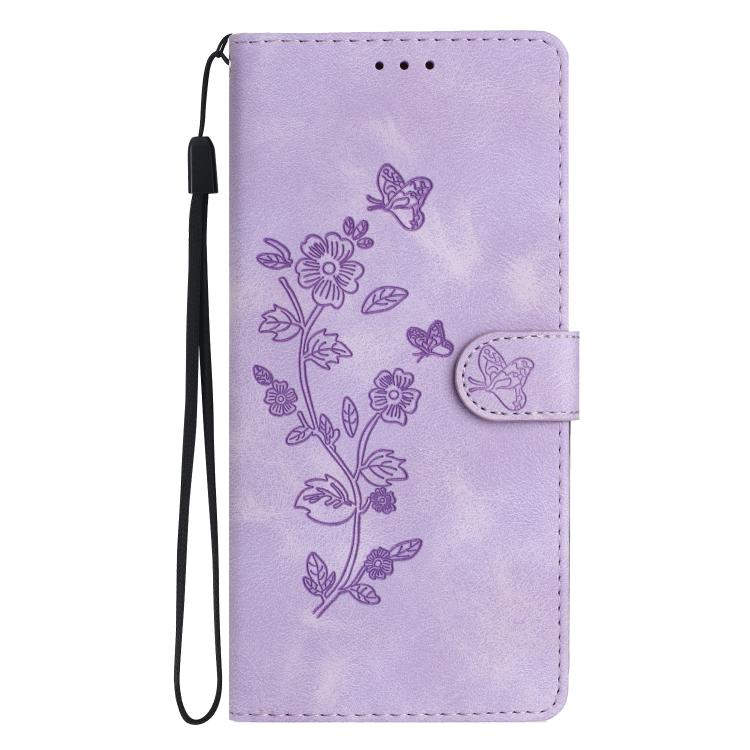 For iPhone 16e Flower Butterfly Embossing Pattern Leather Phone Case(Purple)