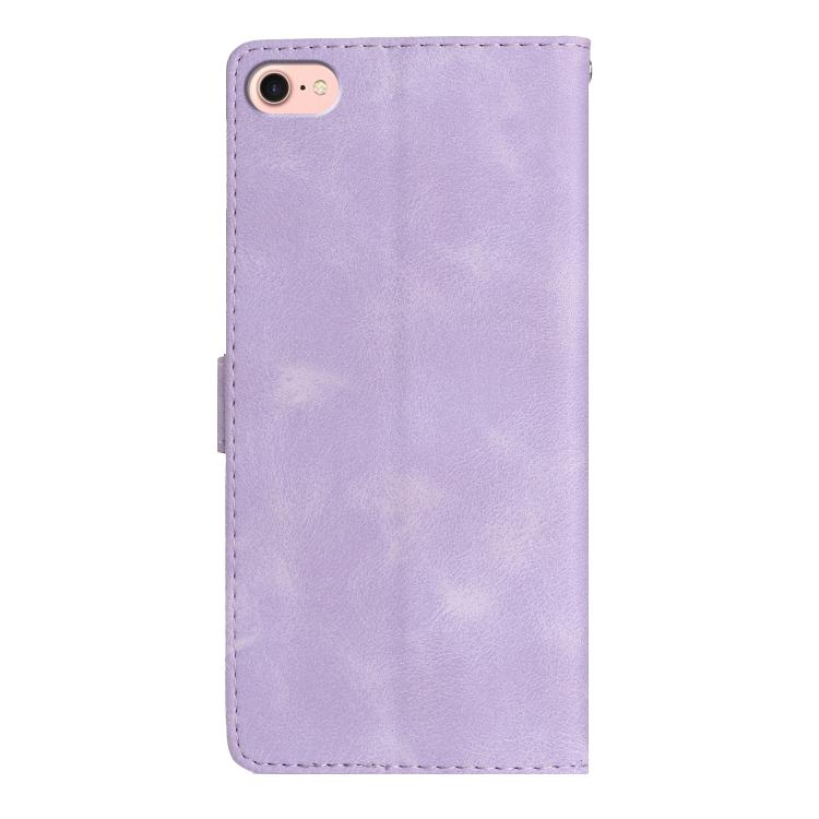 For iPhone 16e Flower Butterfly Embossing Pattern Leather Phone Case(Purple)