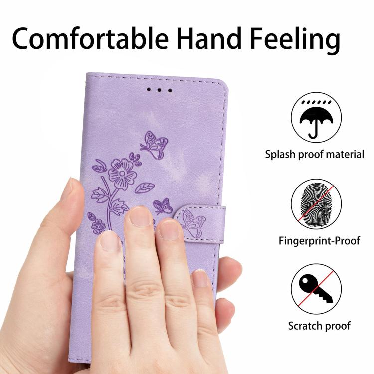For iPhone 16e Flower Butterfly Embossing Pattern Leather Phone Case(Purple)