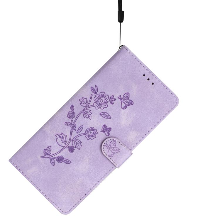 For iPhone 16e Flower Butterfly Embossing Pattern Leather Phone Case(Purple)