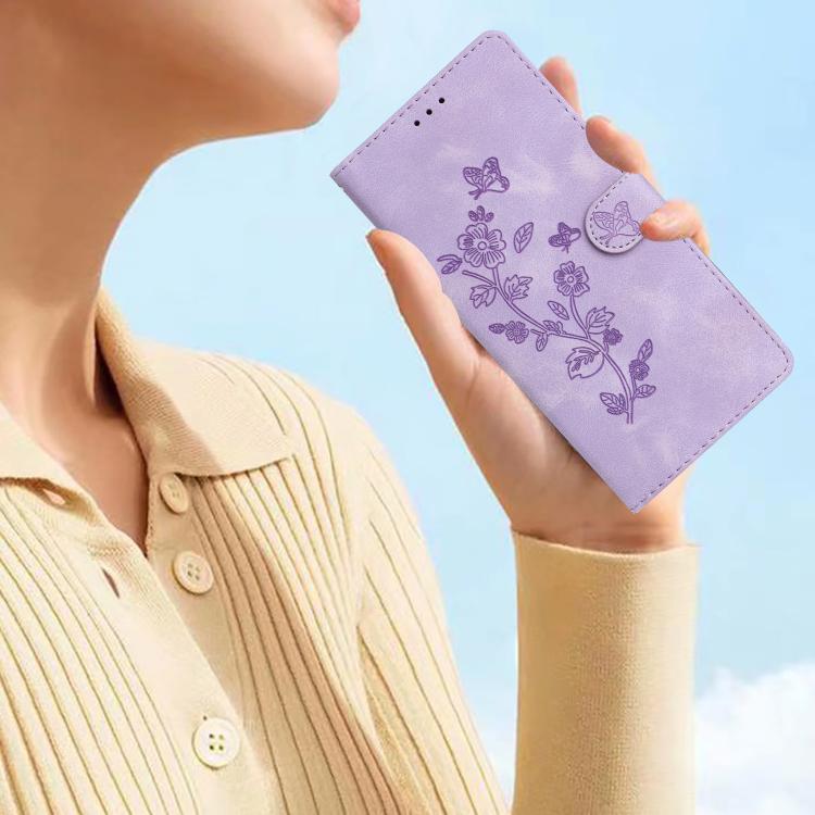 For iPhone 16e Flower Butterfly Embossing Pattern Leather Phone Case(Purple)