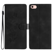 For iPhone 16e Flower Butterfly Embossing Pattern Leather Phone Case(Black)