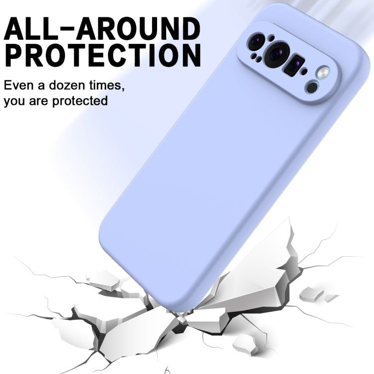 For Google Pixel 9 Pro Pure Color Liquid Silicone Shockproof Phone Case(Purple)