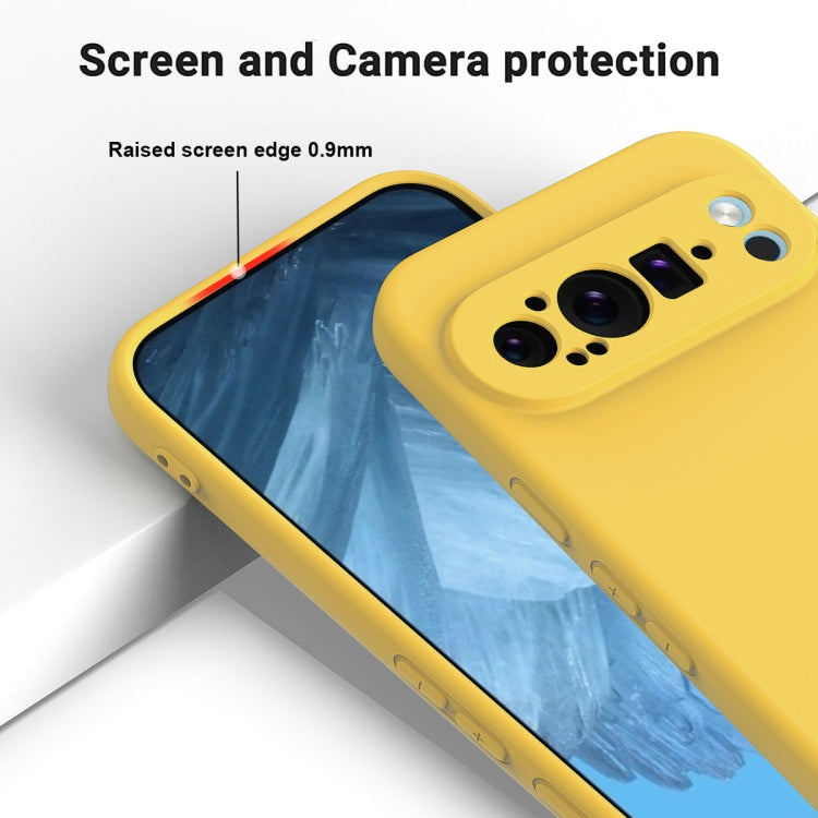 For Google Pixel 9 Pro Pure Color Liquid Silicone Shockproof Phone Case(Yellow)