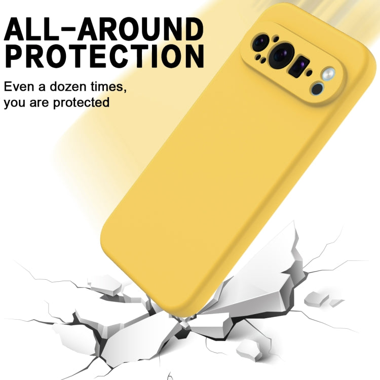 For Google Pixel 9 Pro Pure Color Liquid Silicone Shockproof Phone Case(Yellow)