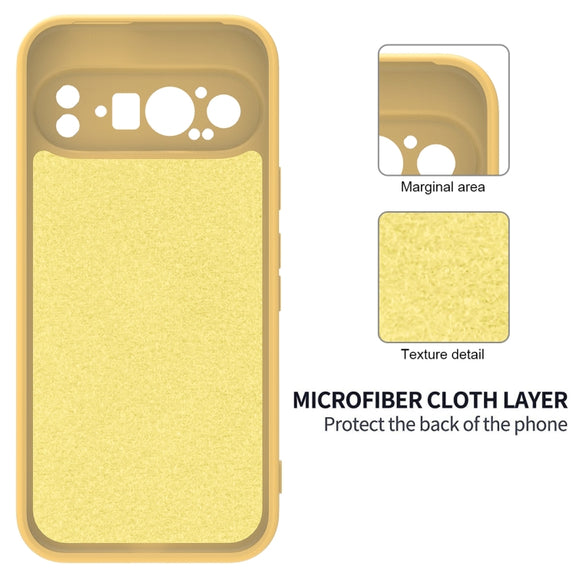 For Google Pixel 9 Pro Pure Color Liquid Silicone Shockproof Phone Case(Yellow)