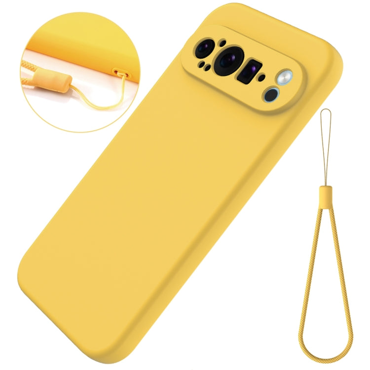 For Google Pixel 9 Pro Pure Color Liquid Silicone Shockproof Phone Case(Yellow)