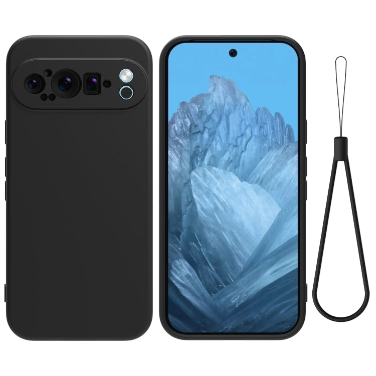 For Google Pixel 9 Pro Pure Color Liquid Silicone Shockproof Phone Case(Black)