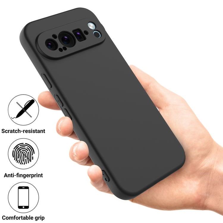For Google Pixel 9 Pro Pure Color Liquid Silicone Shockproof Phone Case(Black)