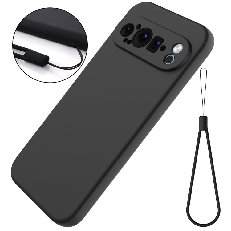 For Google Pixel 9 Pro Pure Color Liquid Silicone Shockproof Phone Case(Black)