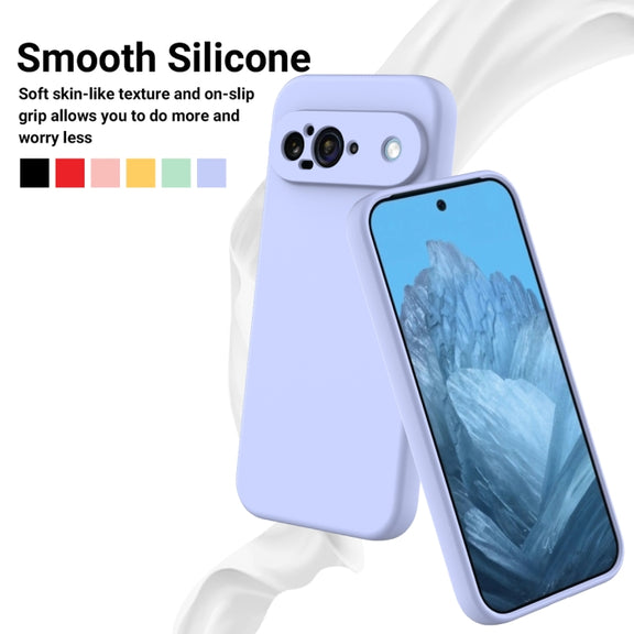 For Google Pixel 9 Pure Color Liquid Silicone Shockproof Phone Case(Purple)
