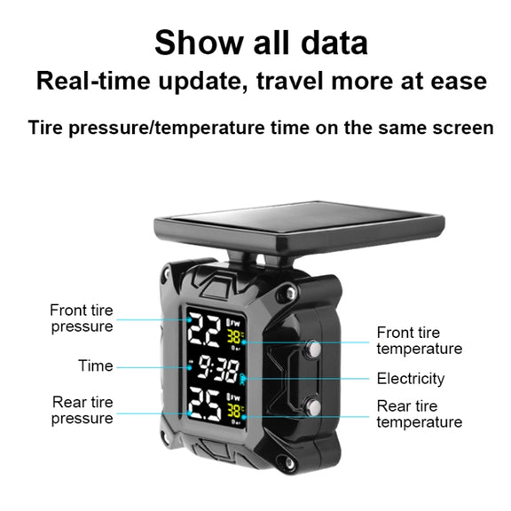 M9 Color Screen Motorcycle Solar Wireless Tire Pressure Monitor With M10 Fixed Mount