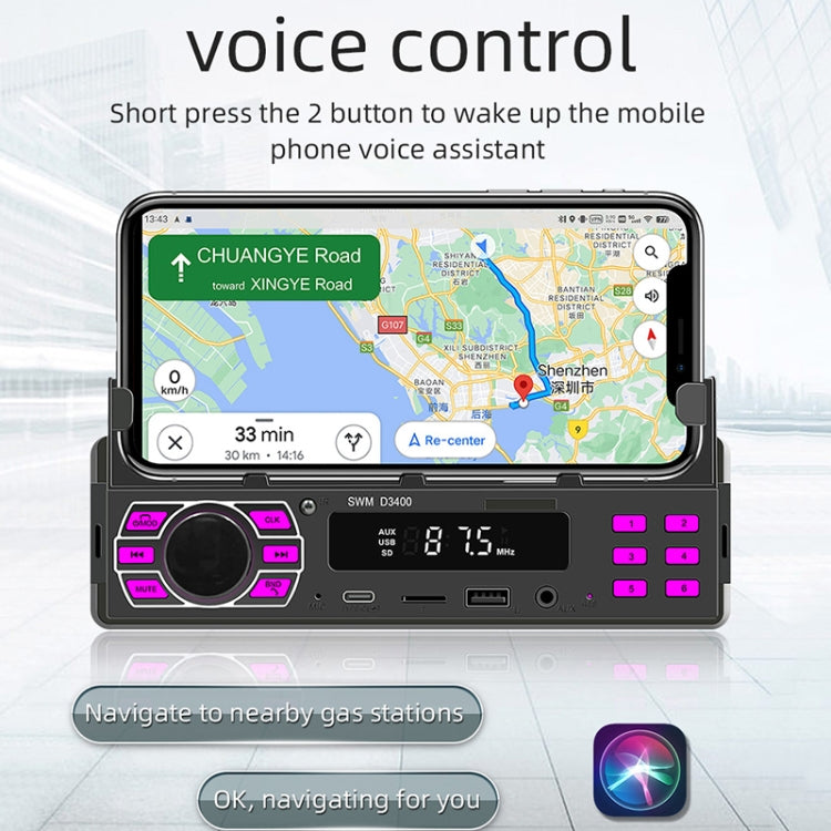 SWM D3400 Car Bluetooth MP3 Player Support Smart Voice Assistant / FM(Black)