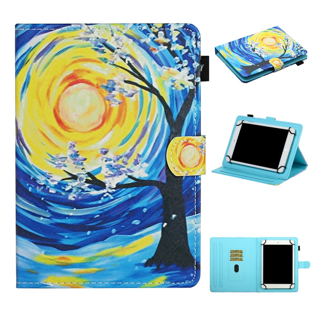 For 10 inch Universal Tablet PC Colored Drawing Pattern Horizontal Flip Leather Case with Holder & Card Slots(Starry Sky Tree)