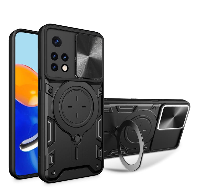 For Xiaomi Redmi Note 11 Global CD Texture Sliding Camshield Magnetic Holder Phone Case(Black)