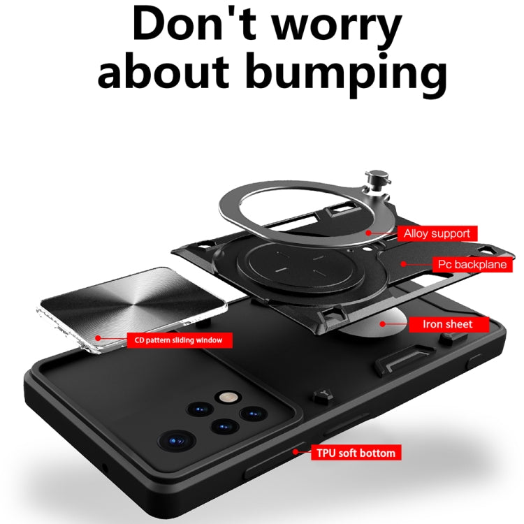 For Xiaomi Redmi Note 11 Global CD Texture Sliding Camshield Magnetic Holder Phone Case(Blue)