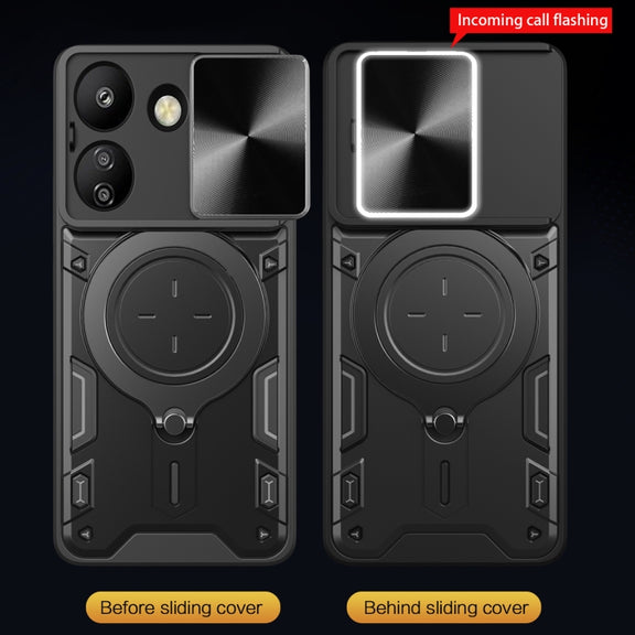 For Xiaomi Redmi 13C 4G CD Texture Sliding Camshield Magnetic Holder Phone Case(Black)